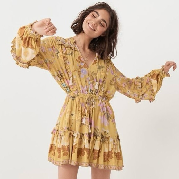 Spell & The Gypsy Collective Wild Bloom Long Sleeve Playdress, Mustard - Picture 16 of 16